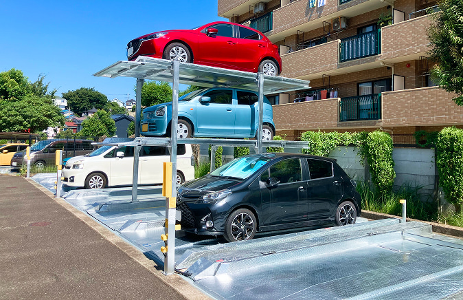 溶融亜鉛メッキ仕上げの立体駐車場（全景）